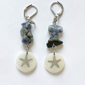 🆕 Silver Starfish in Shells with Gemstones Earrings-Stainless Steel